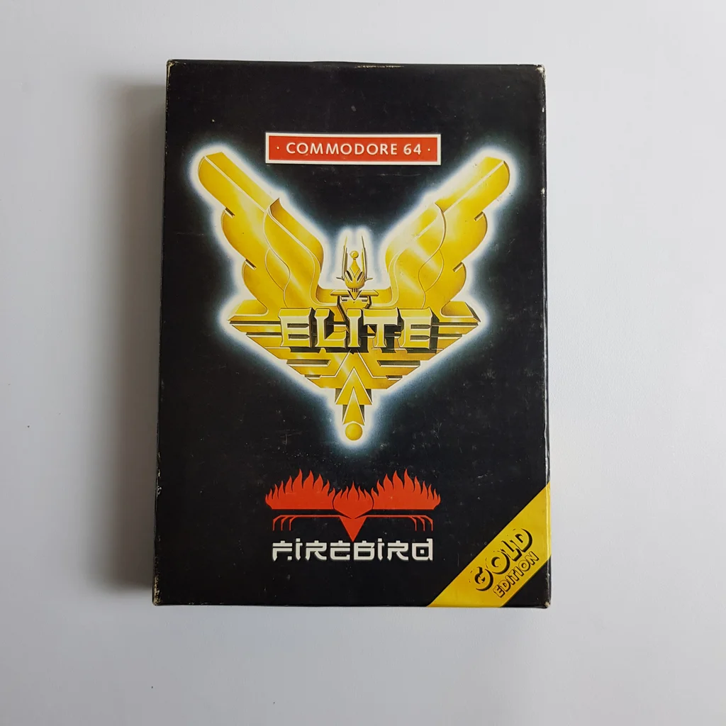 Elite videojáték doboz Commodore 64-re, Firebird kiadásban