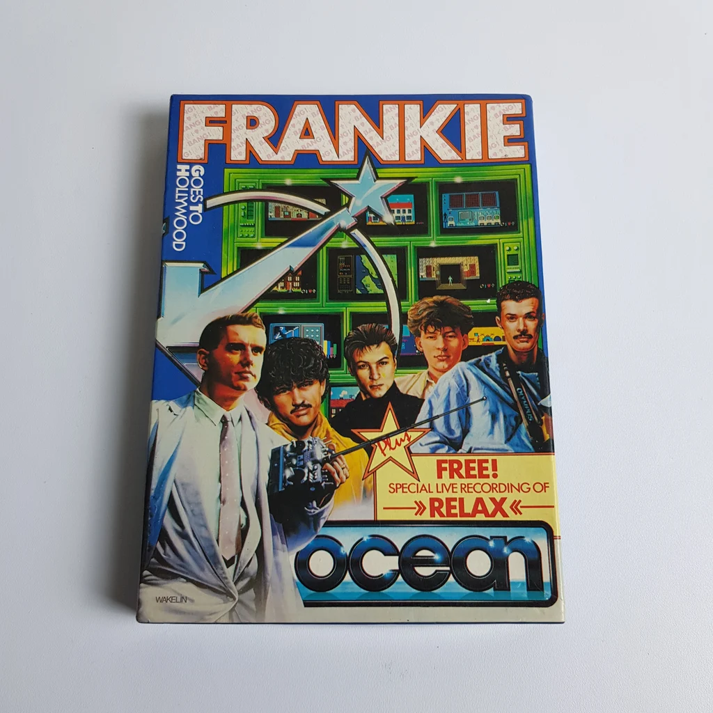 Frankie Goes to Hollywood videojáték doboz eleje, színes grafikával és Ocean logóval.