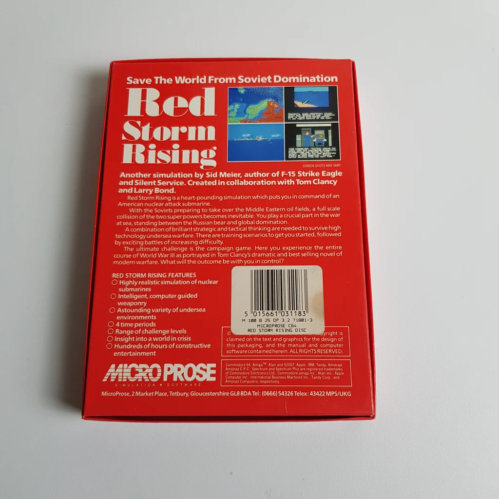 Red Storm Rising videojáték doboz hátulja, leírás és jellemzők angolul