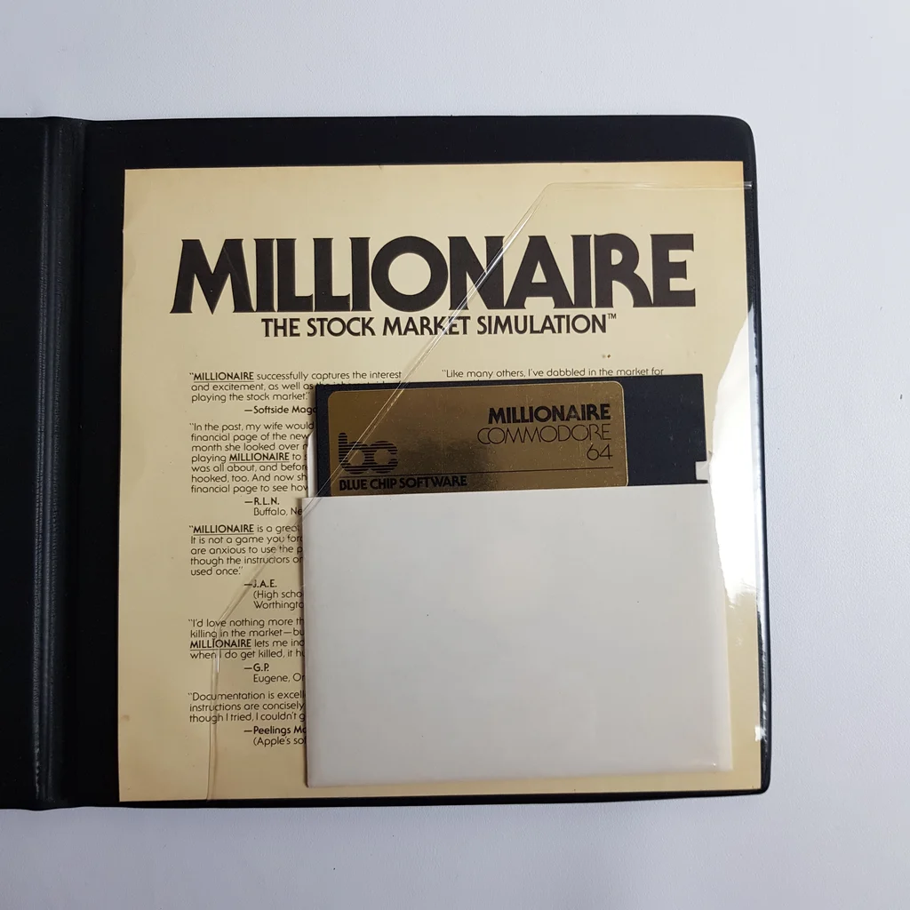 Millionaire Commodore 64 szoftver csomag tartalma Millionaire Commodore 64 szoftver csomag, benne leírás és floppy lemez