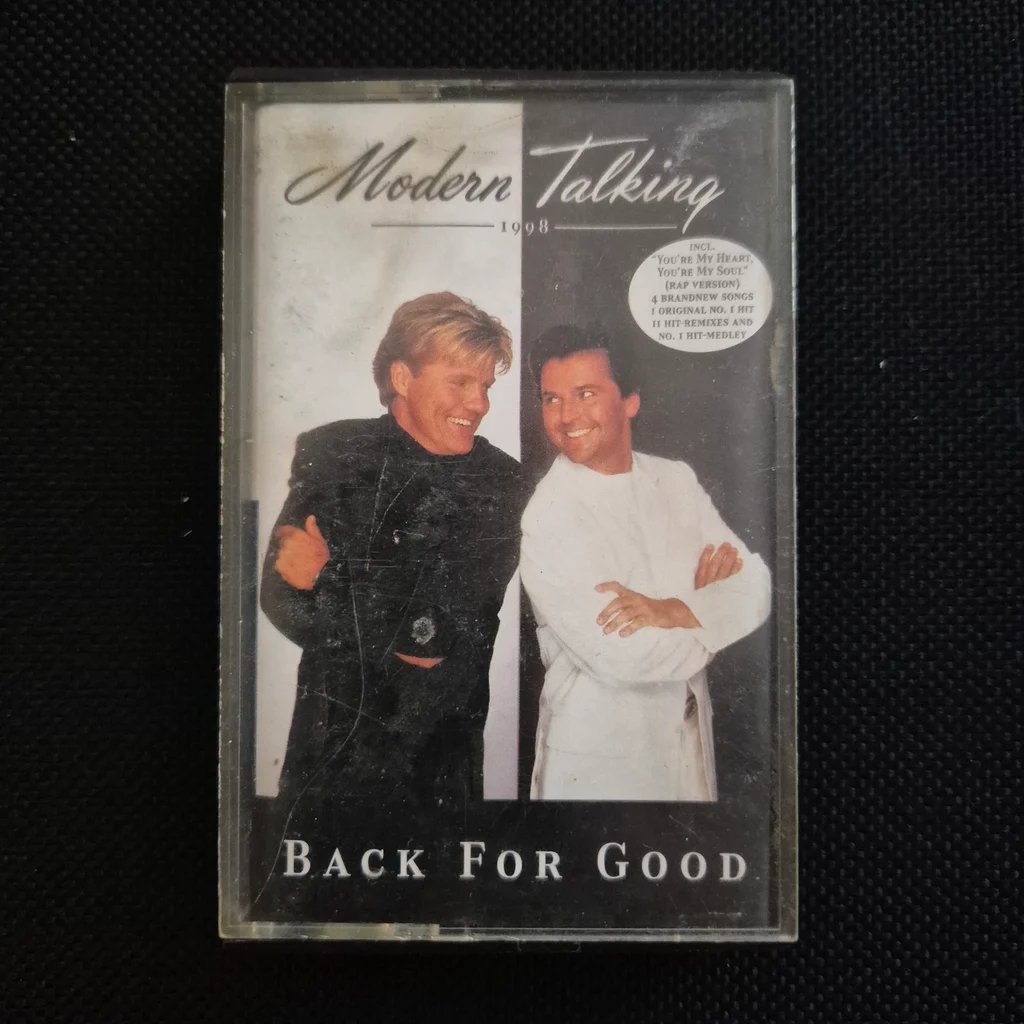 Modern Talking Back For Good kazetta borítója Modern Talking Back For Good album borító két férfival, fekete és fehér ruhában