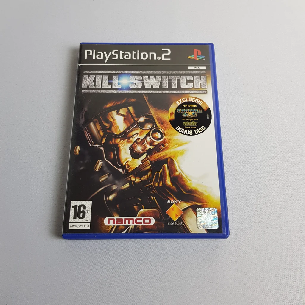 Kill Switch videojáték borító PlayStation 2 platformra, Namco logóval és 16+ korhatár jelzéssel