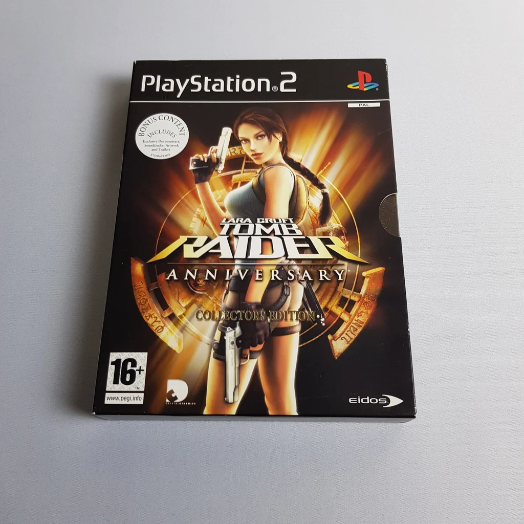 Tomb Raider Anniversary PS2 játék előlap Tomb Raider Anniversary PlayStation 2 játék dobozának előlapja, Collector's Edition kiadás, Lara Croft képpel