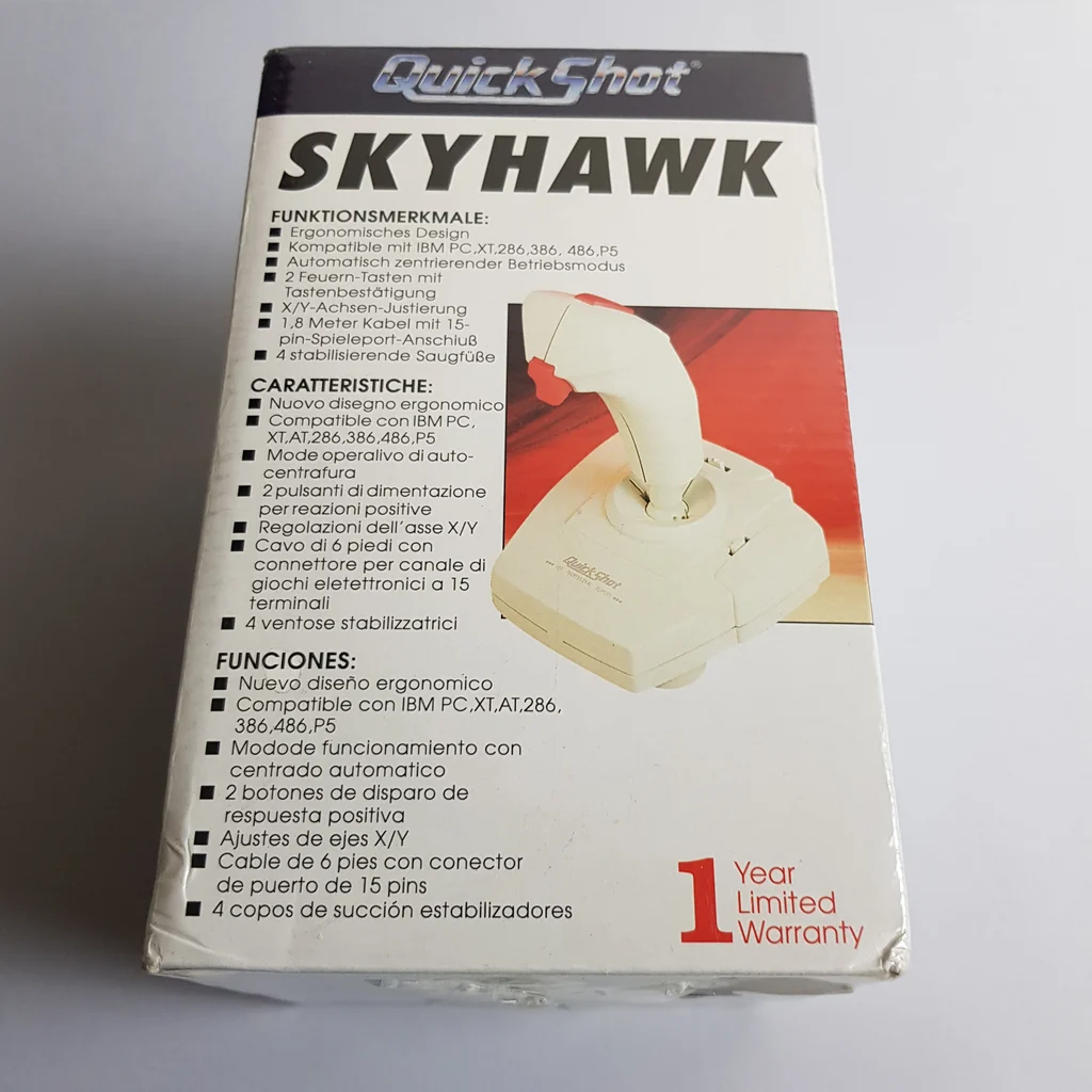 QuickShot Skyhawk QS-209E joystick doboz másik oldalnézet QuickShot Skyhawk QS-209E joystick doboz másik oldalnézete, garancia információval.