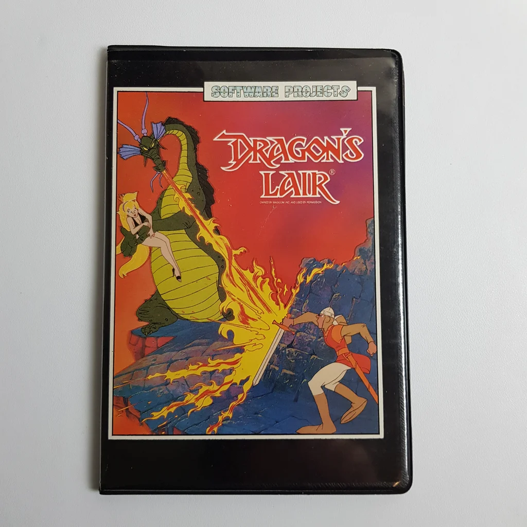 Dragon's Lair előlap borító Dragon's Lair videojáték előlap borítója sárkánnyal és hőssel